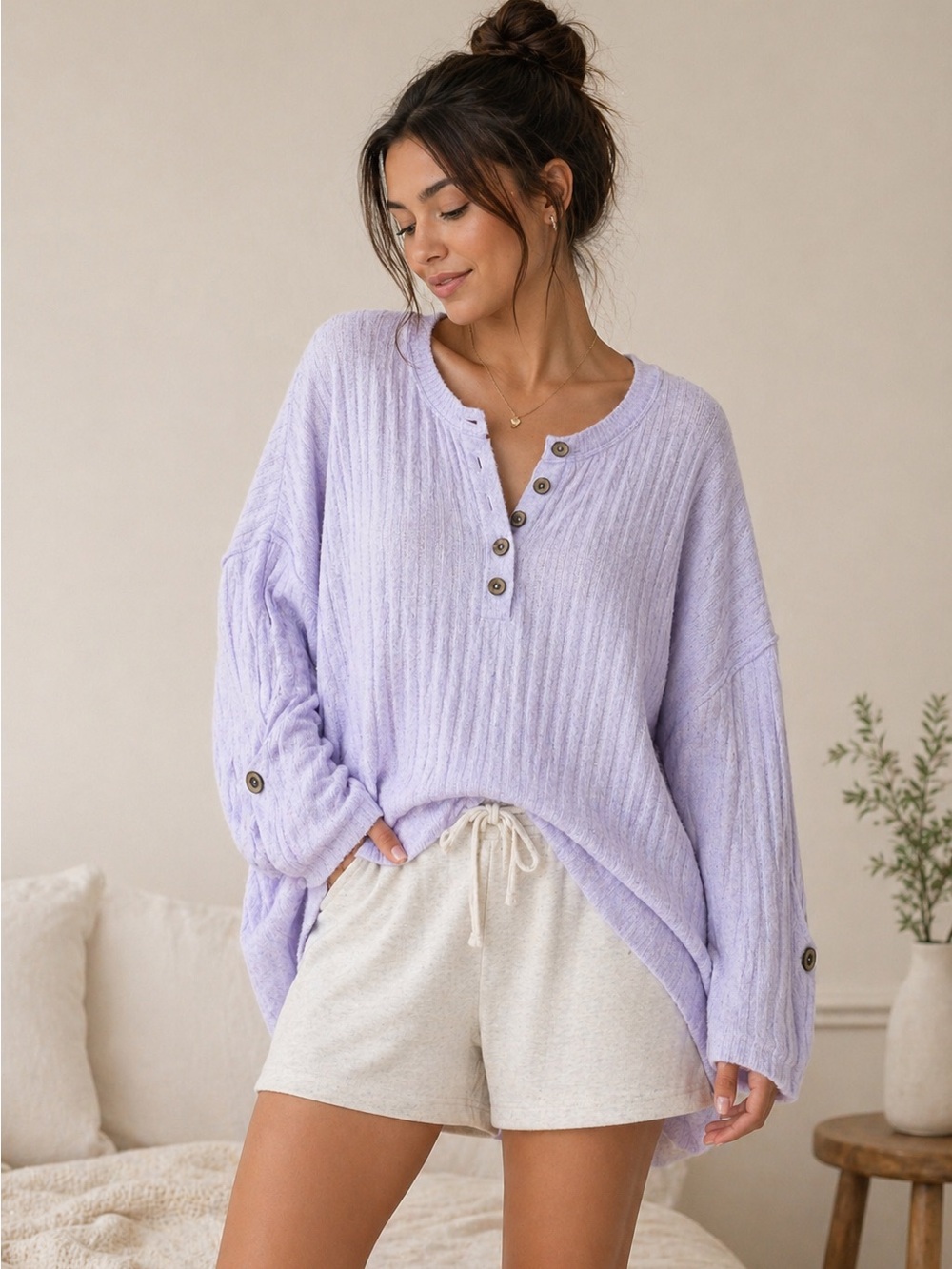 Free People Intimately Lavender Ribbed Tunic Top
